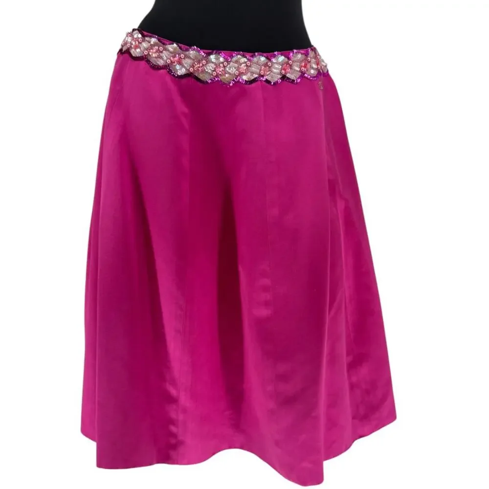 Chanel Embellished Fuchsia Silk Skirt – Fall 2000, Size 42